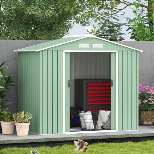 Outsunny 7 X 4ft Metal Garden Shed - Durable Outdoor Storage Tool House with Ventilation, Foundation Kit, and Secure Lockable Double Doors in Light Green - Image 4
