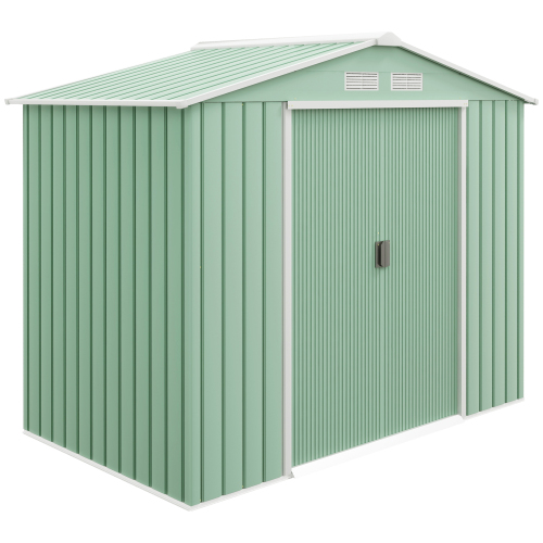 Outsunny 7 X 4ft Metal Garden Shed - Durable Outdoor Storage Tool House with Ventilation, Foundation Kit, and Secure Lockable Double Doors in Light Green - Image 7