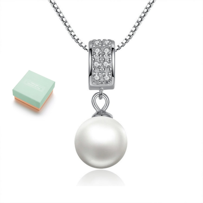 925 Sterling Silver Long Chain Simulated Pearl Pendant Necklace - Elegant Wedding Jewelry - Image 4
