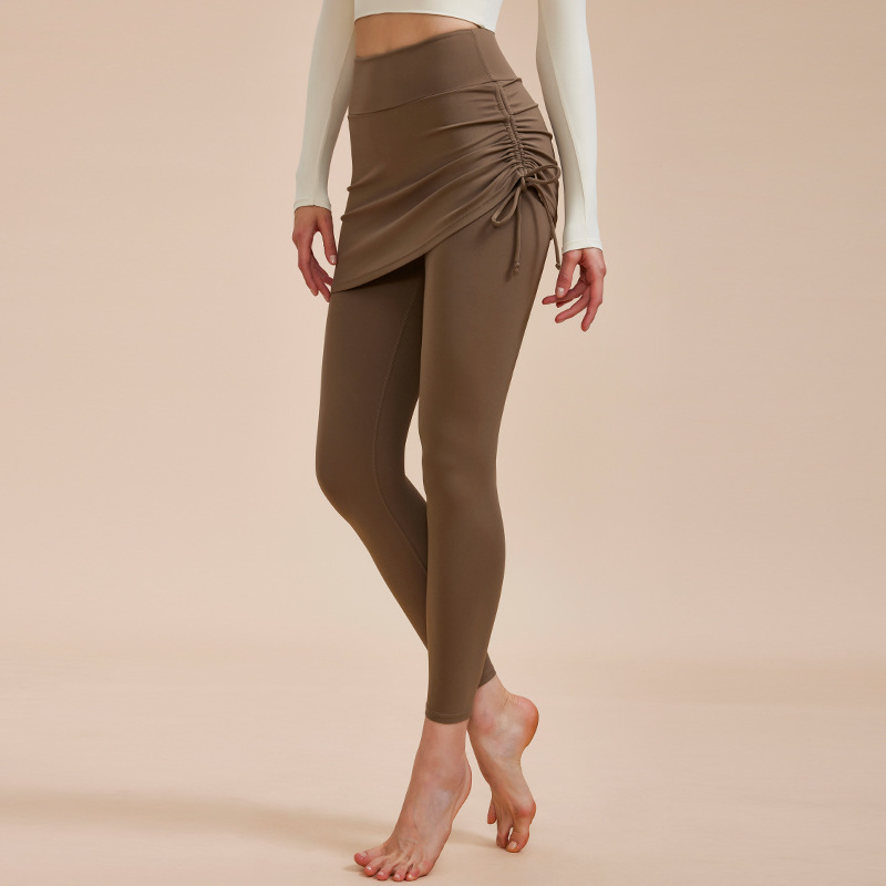 High-Waisted Seamless Yoga Pants with Fake Two-Piece Skirt Design - Anti-Exposure Butt-Covering Leggings for Dance, Sports, and Fitness - Image 8