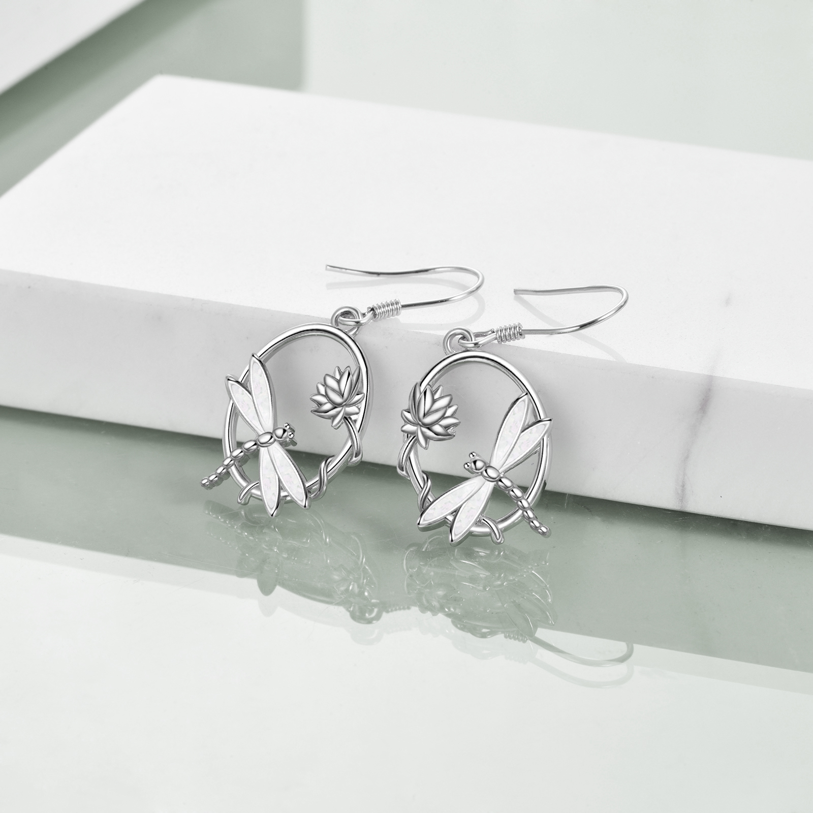 Sterling Silver Dragonfly Opal Dangle Earrings - Stunning Jewelry Piece - Image 2