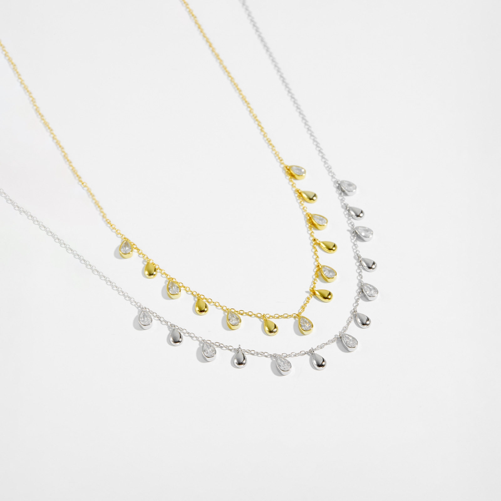 S925 Sterling Silver Pear-Shaped Zircon Drop Pendant Long Necklace for Scarves - Image 3