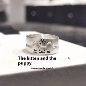 Adorable Cartoon Kitten and Puppy Couple Rings – Cute Animal Jewelry