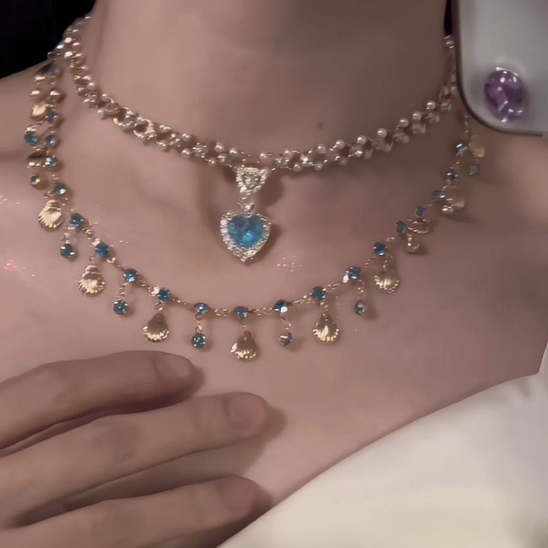 Vintage Shell Aquamarine Zircon Tassel Necklace - Elegant Clavicle Chain - Image 5