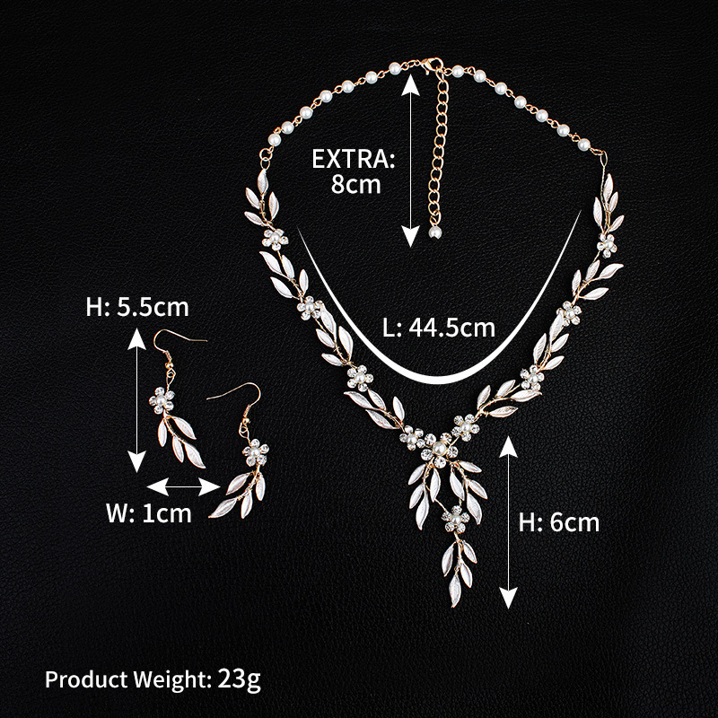 Elegant Three-Piece Bridal Jewelry Set: Alloy-Plated Earrings & Necklace for European and American Brides - Image 6