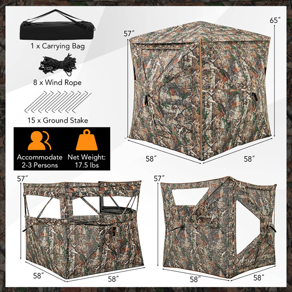 5-IN-1 Detachable Hunting Blind for 2-3 People with Skylight - Ultimate Outdoor Gear - Image 4