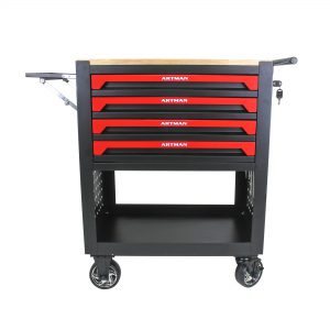 4-Drawer Versatile Utility Cart with Wheels & Wooden Top for Easy Storage