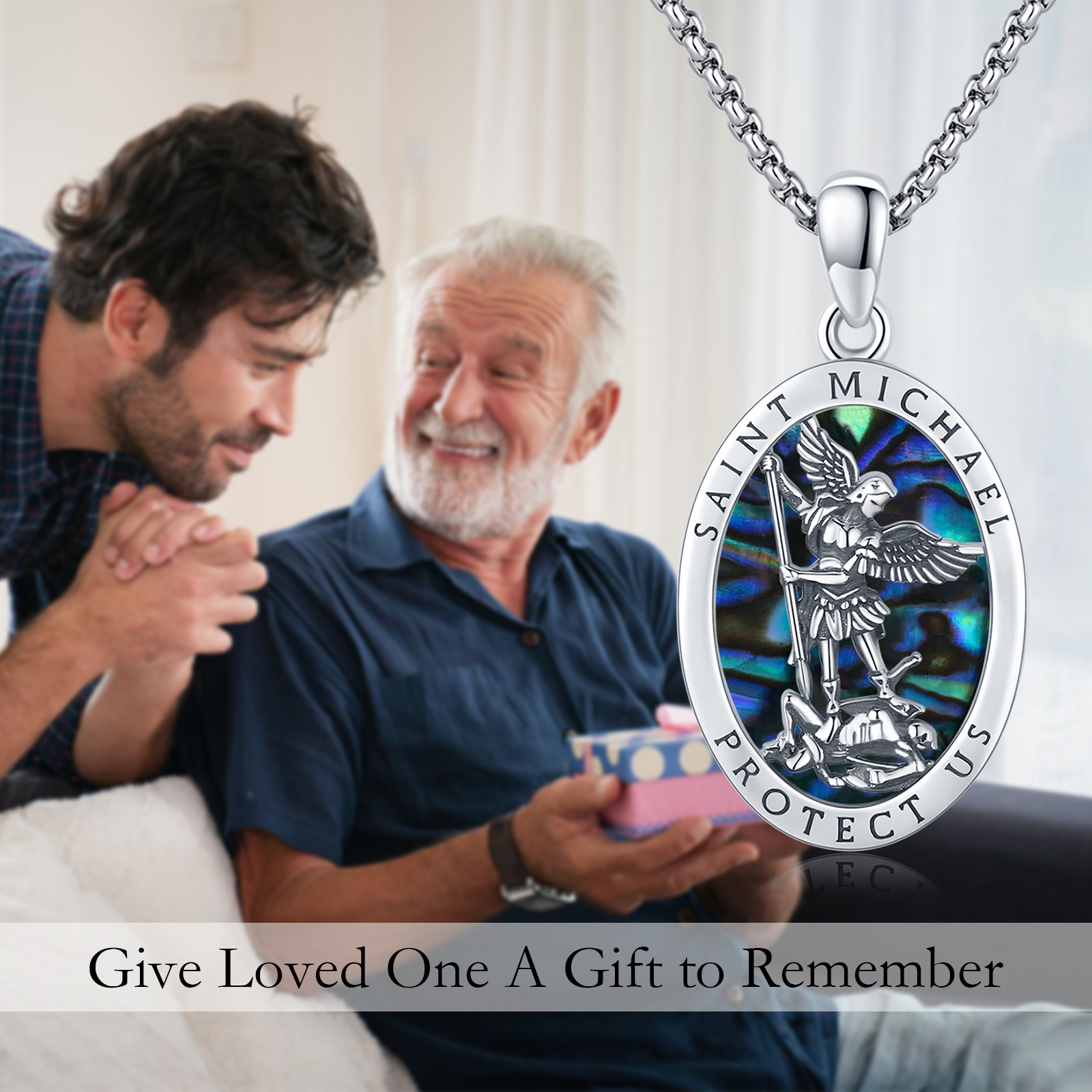 Saint Michael Pendant Necklace in 925 Sterling Silver with Abalone Shell - Image 6