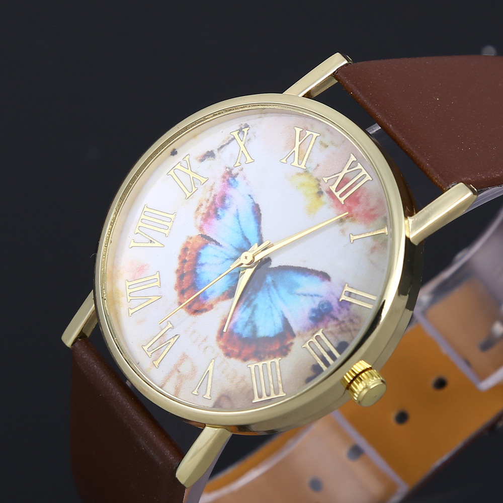Roman Scale Butterfly Belt Watch - Stylish Universal Gold Shell Timepiece - Image 3