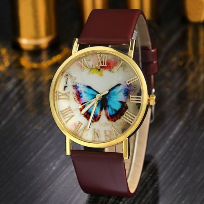 Roman Scale Butterfly Belt Watch - Stylish Universal Gold Shell Timepiece - Image 5