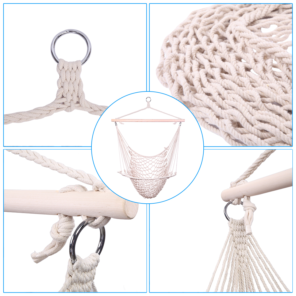 Set of Two Beige Cotton Rope Hanging Chairs for Stylish Relaxation - Image 3