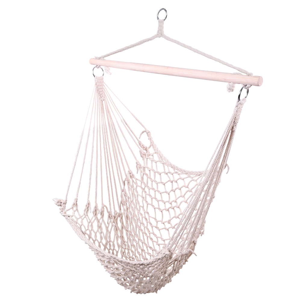 Set of Two Beige Cotton Rope Hanging Chairs for Stylish Relaxation - Image 5