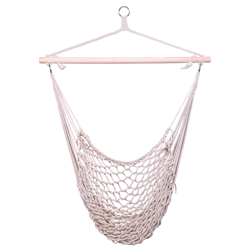 Set of Two Beige Cotton Rope Hanging Chairs for Stylish Relaxation - Image 7