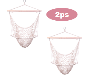 Set of Two Beige Cotton Rope Hanging Chairs for Stylish Relaxation - Image 10