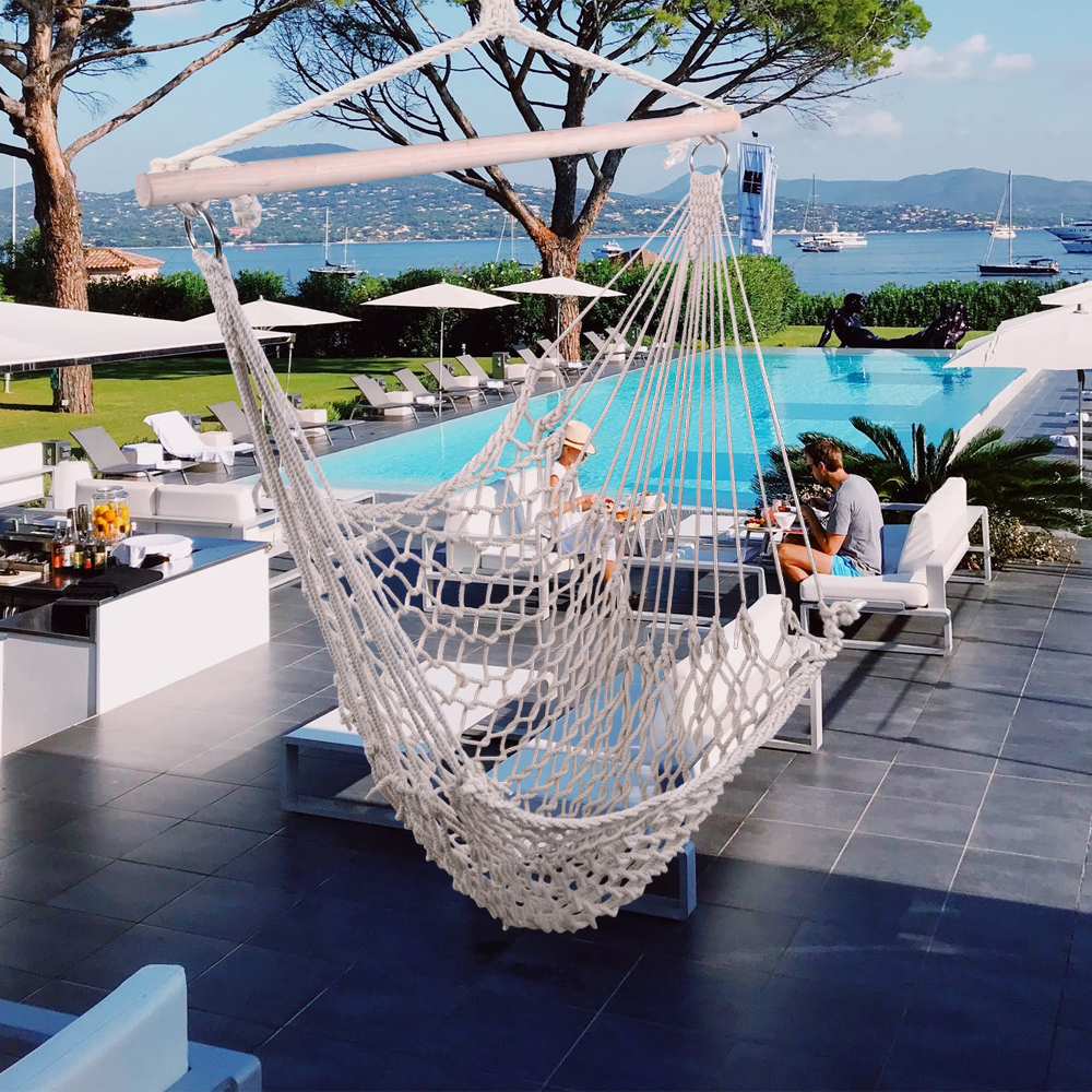 Set of Two Beige Cotton Rope Hanging Chairs for Stylish Relaxation - Image 19