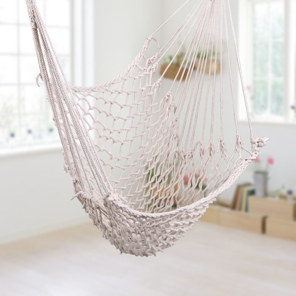 Set of Two Beige Cotton Rope Hanging Chairs for Stylish Relaxation - Image 21
