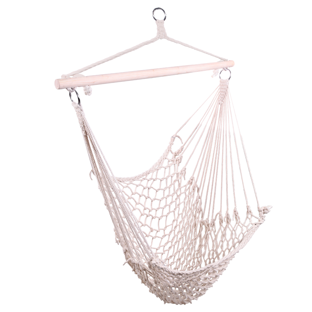 Set of Two Beige Cotton Rope Hanging Chairs for Stylish Relaxation - Image 24