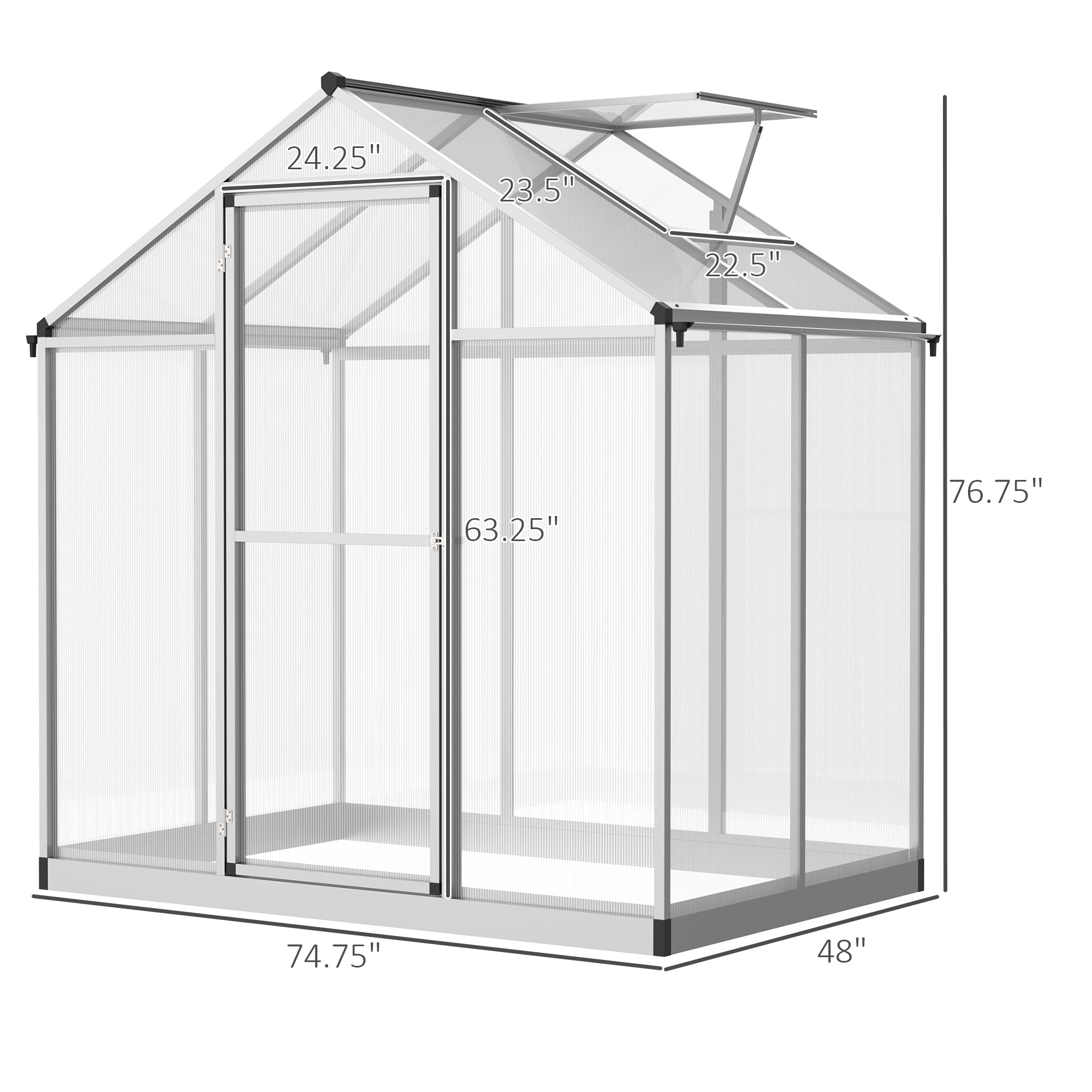 4' x 6' Walk-In Polycarbonate Greenhouse with Roof Vent - Durable Outdoor Winter Greenhouse, Clear Design - Image 2
