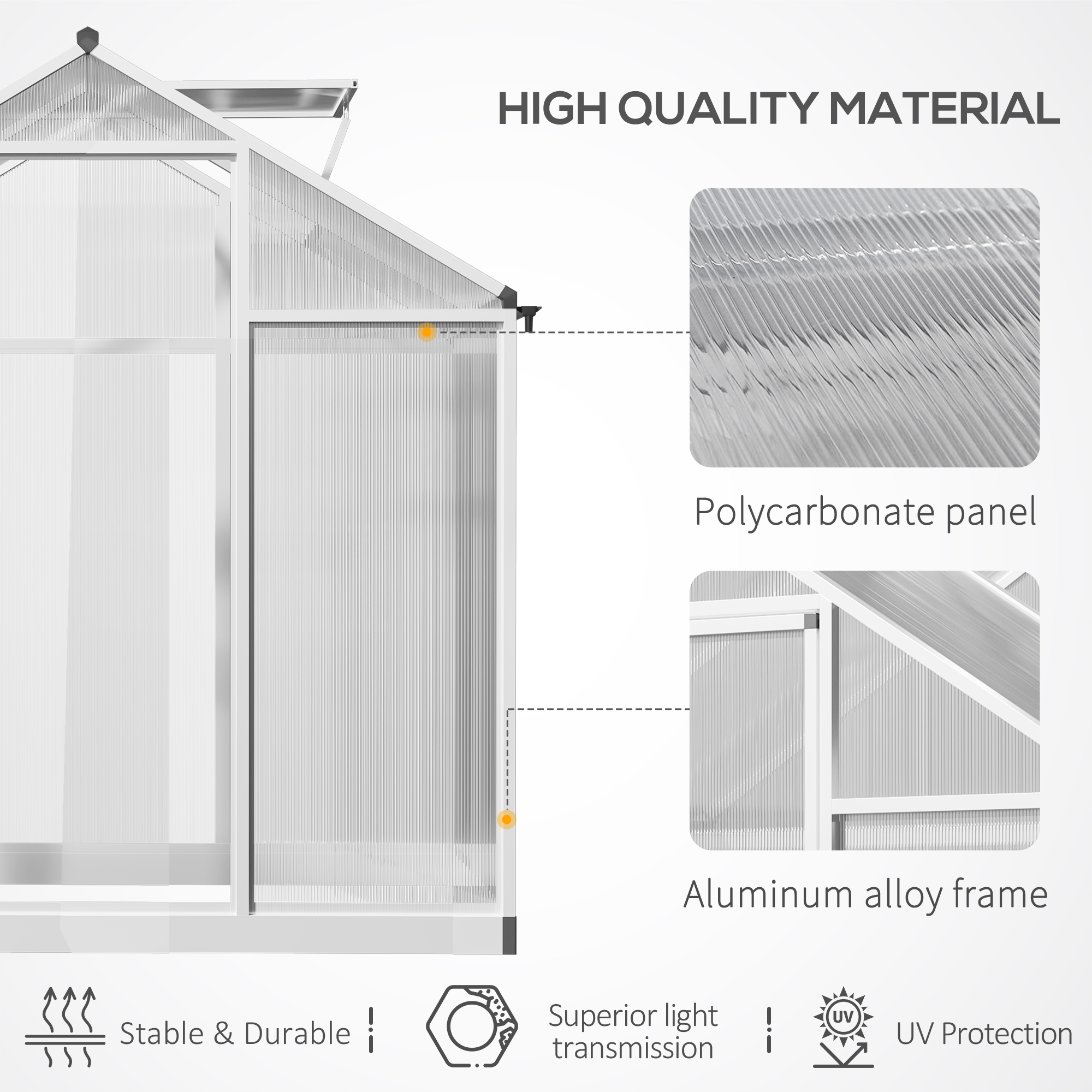 4' x 6' Walk-In Polycarbonate Greenhouse with Roof Vent - Durable Outdoor Winter Greenhouse, Clear Design - Image 7