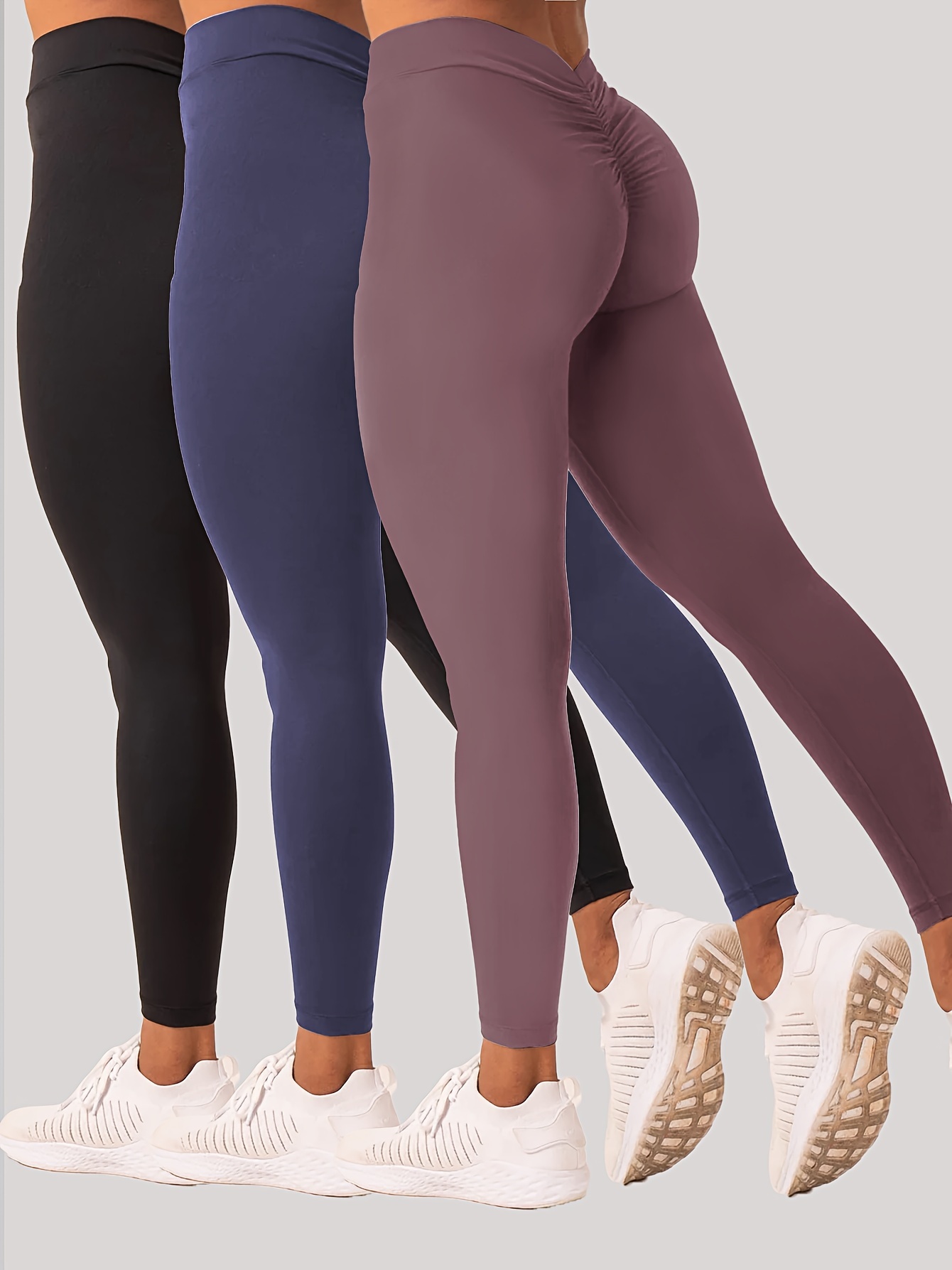 3 Pack Women's High Waist Yoga Leggings - Moisture-Wicking & Stretchy for Fitness and Outdoor Activities - Image 37