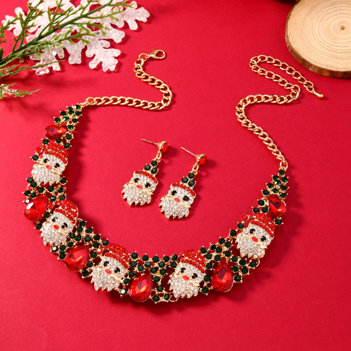 3pcs Christmas Jewelry Set: Fashionable Shiny Santa Claus Necklace & Rhinestone Earrings for Women - Image 3