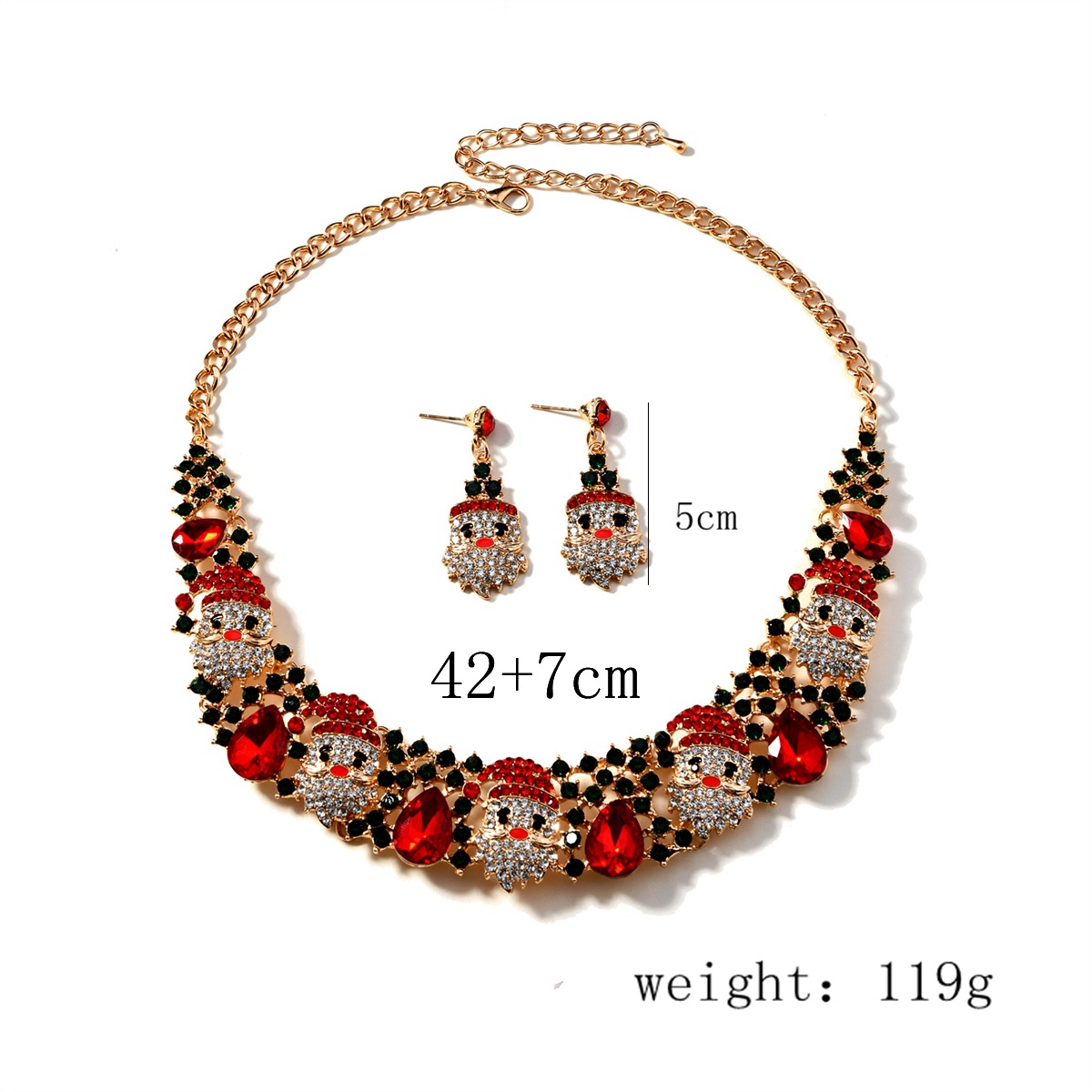 3pcs Christmas Jewelry Set: Fashionable Shiny Santa Claus Necklace & Rhinestone Earrings for Women - Image 4