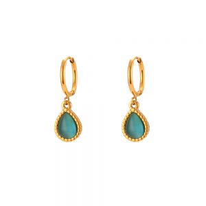 Trendy European & American Minimalist Water Drop Opal Earrings with Stainless Steel Plated Necklace
