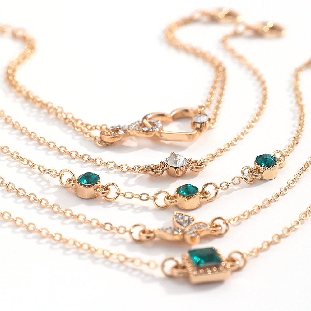 Bohemian 5pc Green Crystal Bracelet Jewelry Set for Women - Heart & Engagement Bracelets - Stylish Wedding Jewelry - Image 5