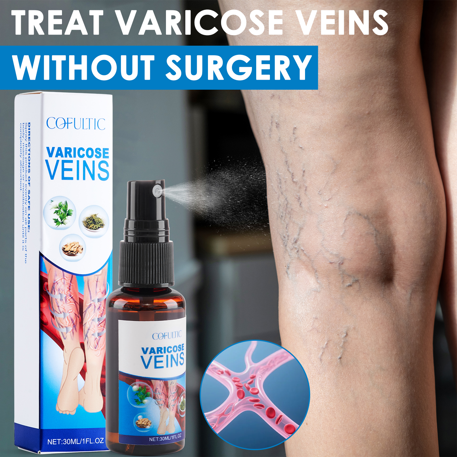 30ml Varicose Vein Spray - Multi-Purpose Knee & Leg Care to Enhance Blood Circulation