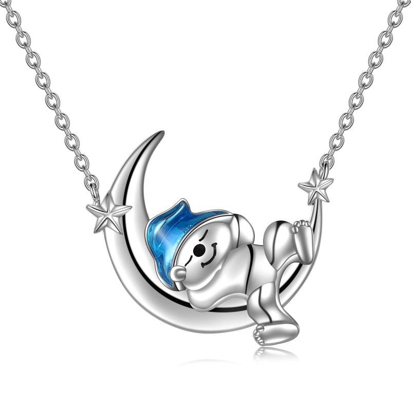 Sterling Silver Bear Necklace with Moon Pendant - Adorable Animal Jewelry Gifts for Women