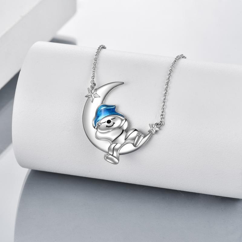 Sterling Silver Bear Necklace with Moon Pendant - Adorable Animal Jewelry Gifts for Women - Image 2