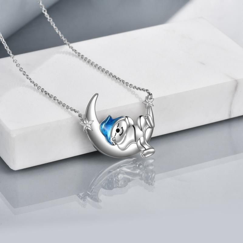 Sterling Silver Bear Necklace with Moon Pendant - Adorable Animal Jewelry Gifts for Women - Image 3