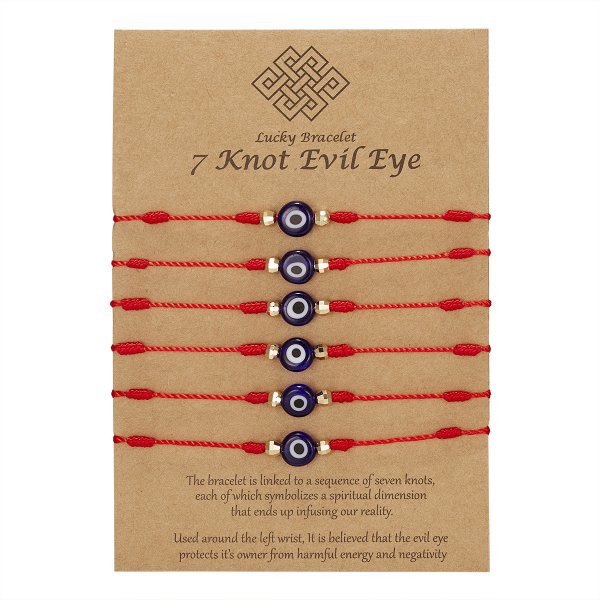 7-Knot Evil Eye Bracelet Set - 6 Pack of Adjustable Blue Eye Braided Bracelets on Paper Card - Image 8