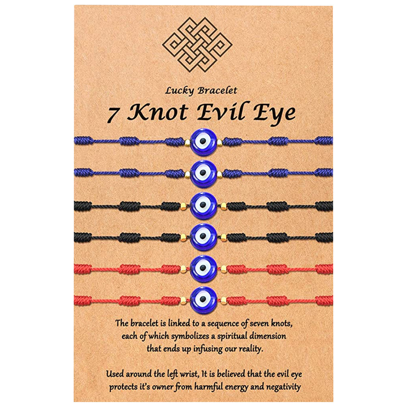 7-Knot Evil Eye Bracelet Set - 6 Pack of Adjustable Blue Eye Braided Bracelets on Paper Card - Image 11