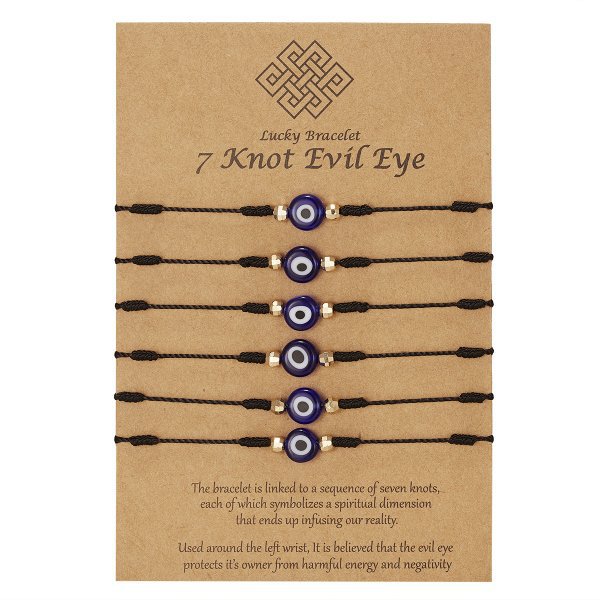 7-Knot Evil Eye Bracelet Set - 6 Pack of Adjustable Blue Eye Braided Bracelets on Paper Card - Image 12