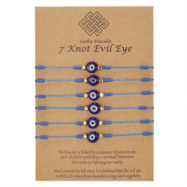 7-Knot Evil Eye Bracelet Set - 6 Pack of Adjustable Blue Eye Braided Bracelets on Paper Card - Image 13