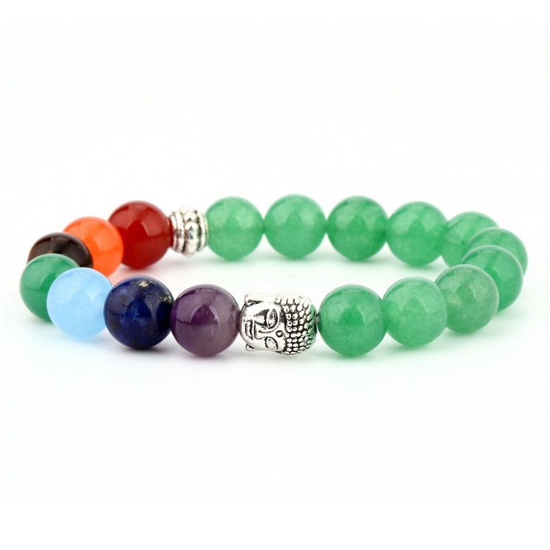 6mm Natural Stone Green Dongling Red Agate Yoga Chakra Bracelet with Buddha Head & Volcanic Stone Beads - Image 3
