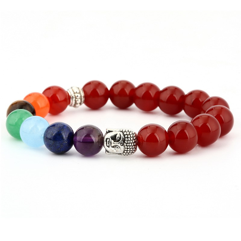 6mm Natural Stone Green Dongling Red Agate Yoga Chakra Bracelet with Buddha Head & Volcanic Stone Beads - Image 6