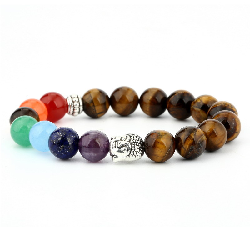 6mm Natural Stone Green Dongling Red Agate Yoga Chakra Bracelet with Buddha Head & Volcanic Stone Beads - Image 8