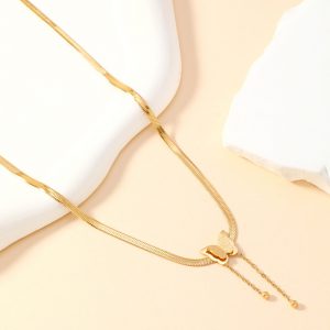 Stylish Women's Titanium Steel Necklace with Elegant Double Butterfly Design