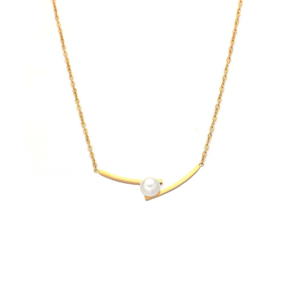 Elegant Stainless Steel Necklace with Pearl and Gold Pendant Charm - Image 5