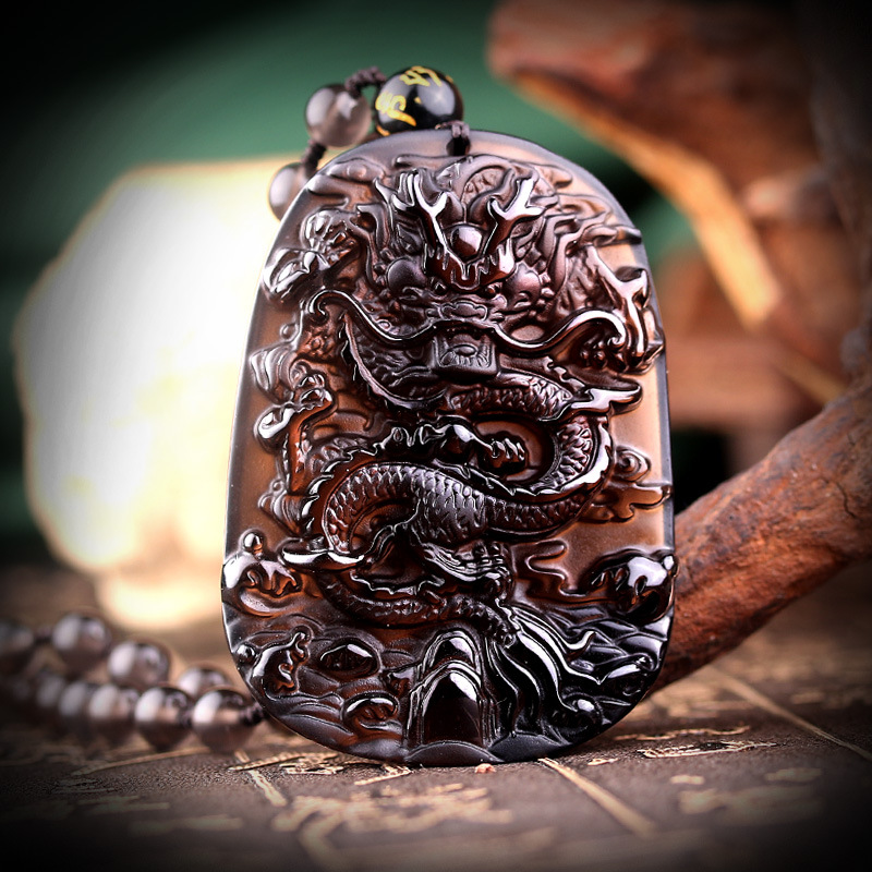 Natural Hail Black Meteorite Dragon Pendant Necklace for Men - Lucky Crystal Jewelry - Image 2