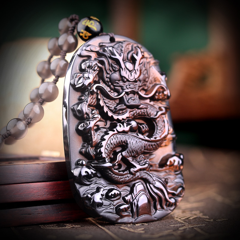 Natural Hail Black Meteorite Dragon Pendant Necklace for Men - Lucky Crystal Jewelry - Image 3