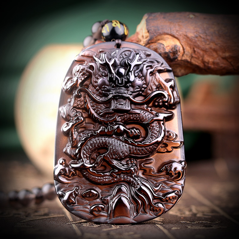 Natural Hail Black Meteorite Dragon Pendant Necklace for Men - Lucky Crystal Jewelry - Image 4