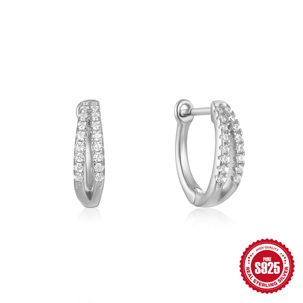 925 Sterling Silver Heart-Shaped Diamond Earclip Earrings - Elegant Jewelry Accessory - Image 2