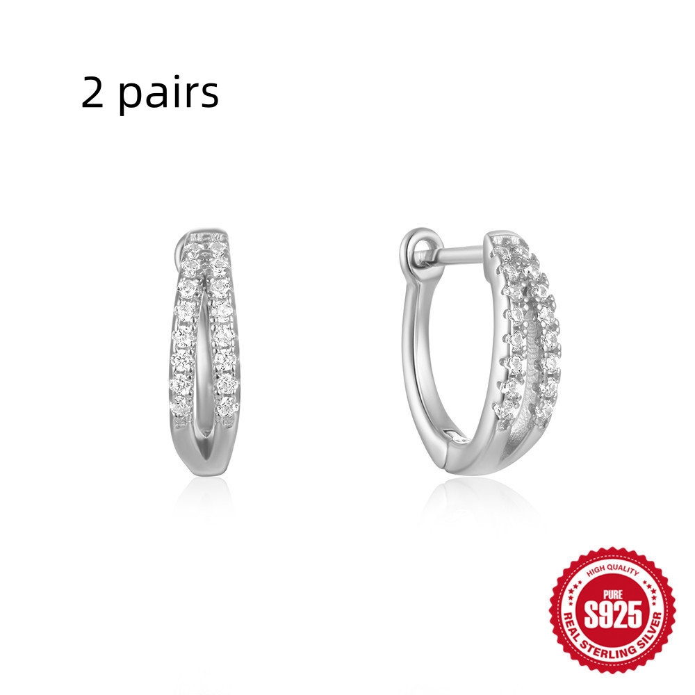 925 Sterling Silver Heart-Shaped Diamond Earclip Earrings - Elegant Jewelry Accessory - Image 3