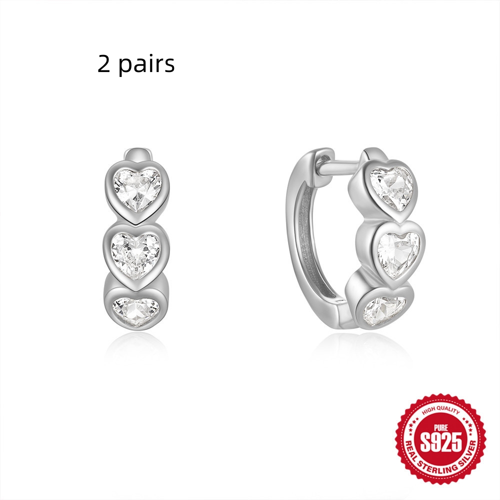 925 Sterling Silver Heart-Shaped Diamond Earclip Earrings - Elegant Jewelry Accessory - Image 7