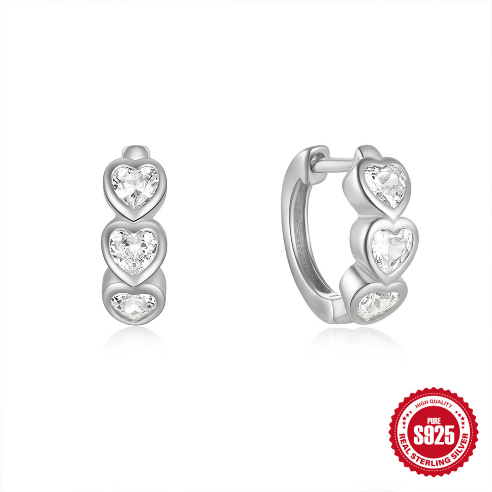925 Sterling Silver Heart-Shaped Diamond Earclip Earrings - Elegant Jewelry Accessory - Image 15