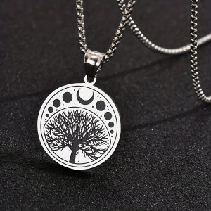 Trendy Round Stainless Steel Tree of Life Pendant Necklace for Men - Stylish Decoration