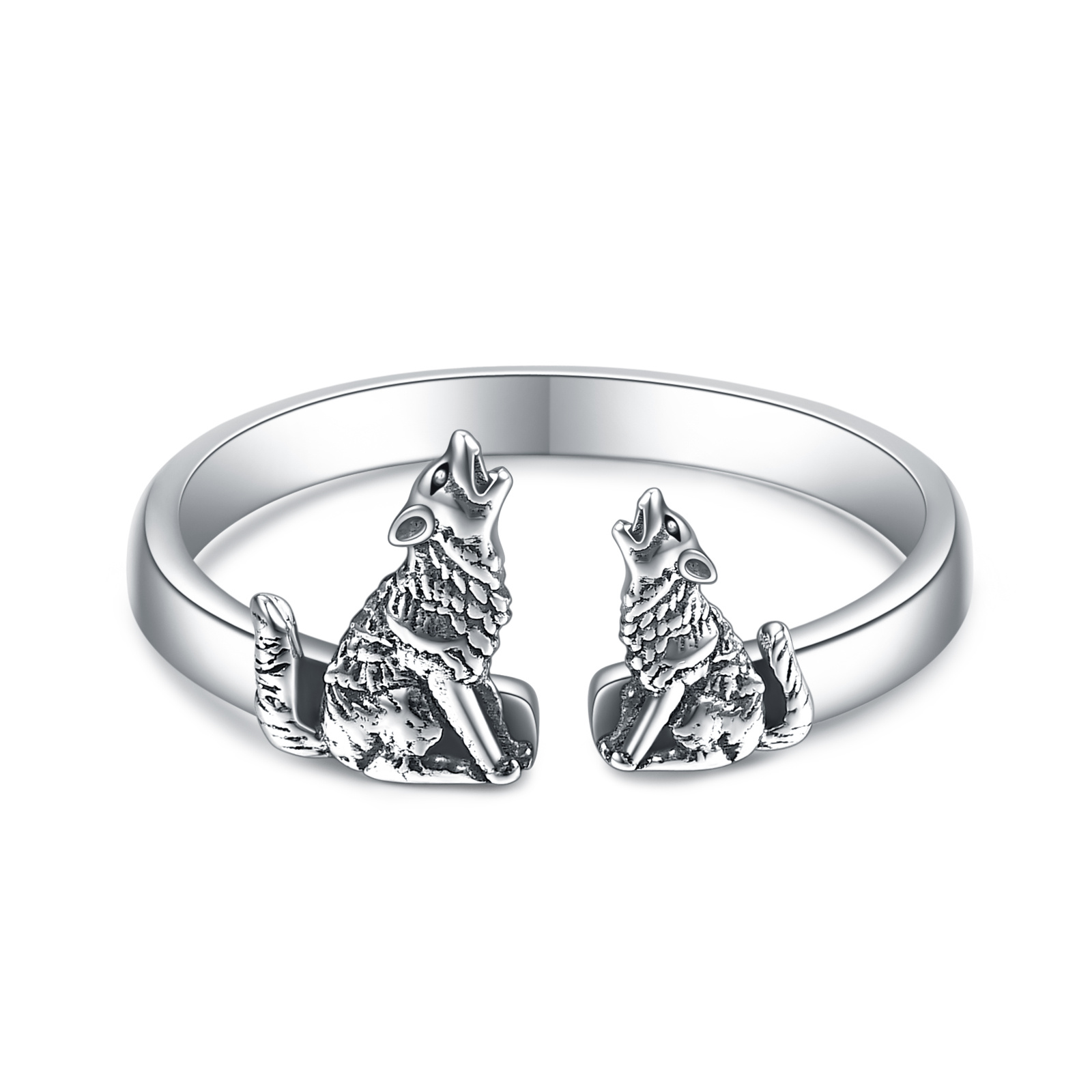 Sterling Silver Adjustable Wolf Rings for Mother and Child - Open Size Design